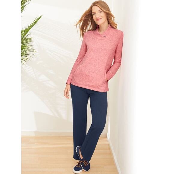 Talbots sweatshirt V-Mochneck collared button detail two pockets pink Cozycore - Picture 2 of 11
